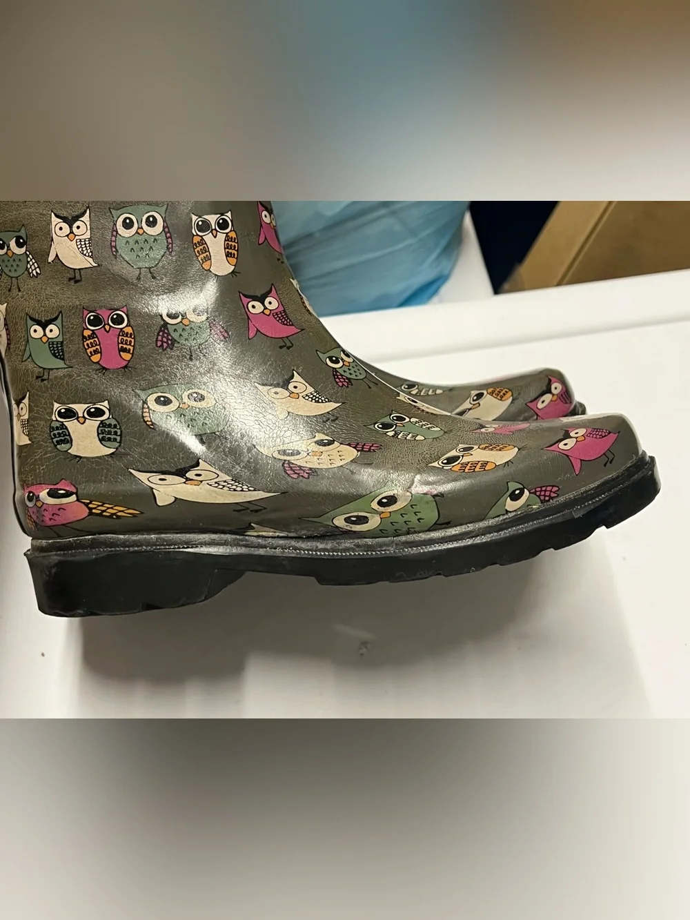 Capelli New York Women’s Printed Owl Waterproof Rubber Rain Boots
